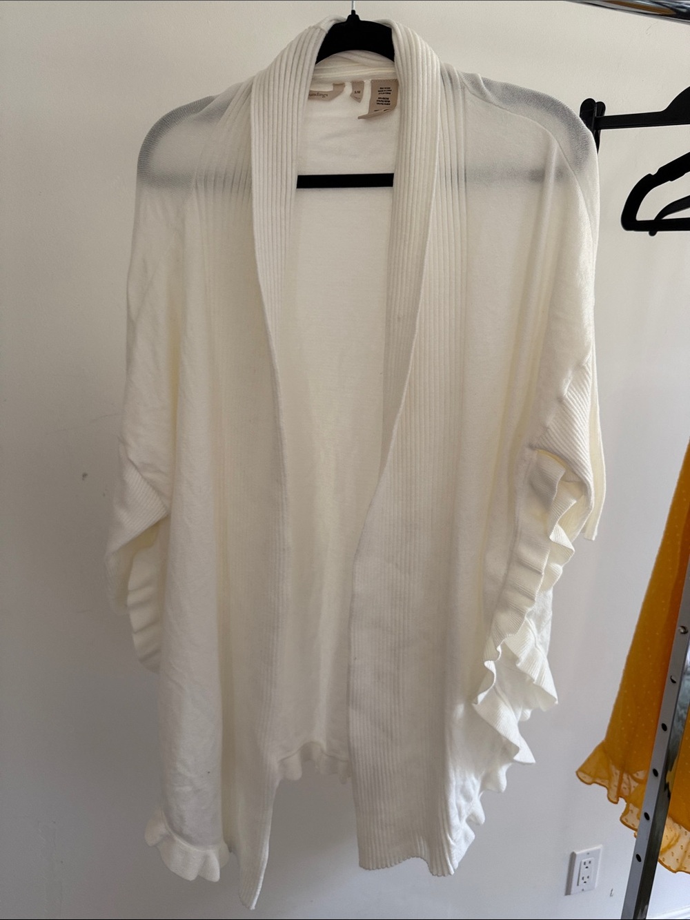 Soft Surroundings Cream Ruffle-Trim Open Cardigan